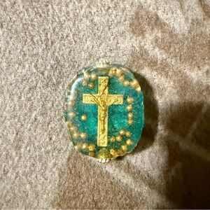 Gold and Green Cross in resin Art Piece by William Holman